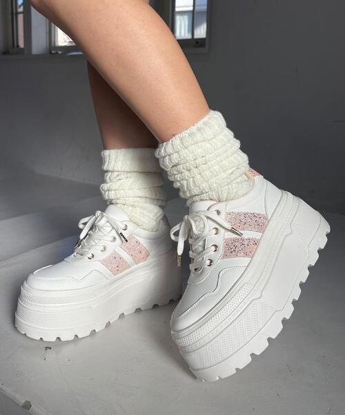 ESPERANZA(エスペランサ)の「ラメライン厚底スニーカー(スニーカー・レディース・ホワイト/ブラック/ピンク系・M/S/LL/L)」の11枚目の写真