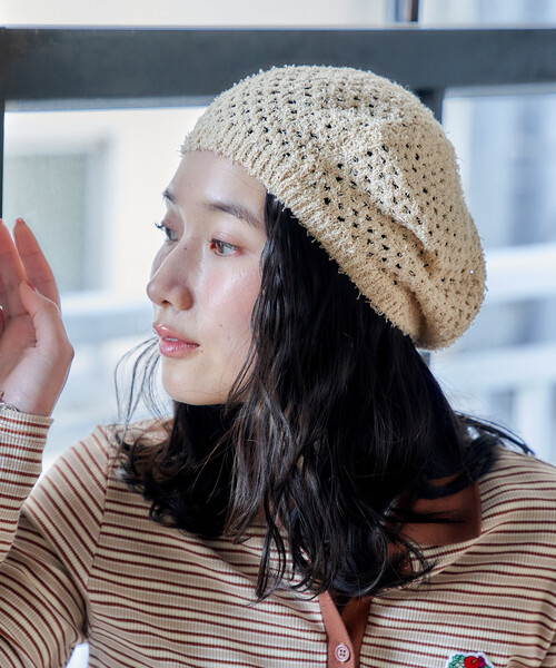 セール】透かし編み ニット ベレー帽（ニットキャップ/ビーニー