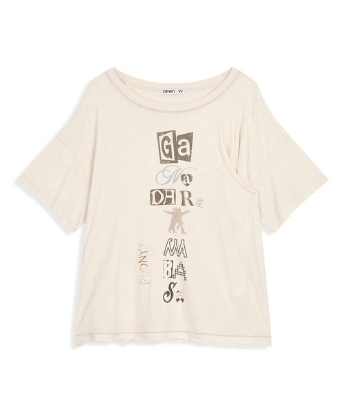OPEN Yy(オープンワイワイ)の「【OPEN YY】SCOOP NECK PHONETIC TEE(Tシャツ/カットソー・レディース・ブラック/オフホワイト・S)」の2枚目の写真