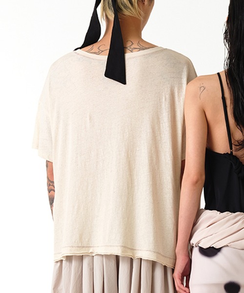 OPEN Yy(オープンワイワイ)の「【OPEN YY】SCOOP NECK PHONETIC TEE(Tシャツ/カットソー・レディース・ブラック/オフホワイト・S)」の4枚目の写真