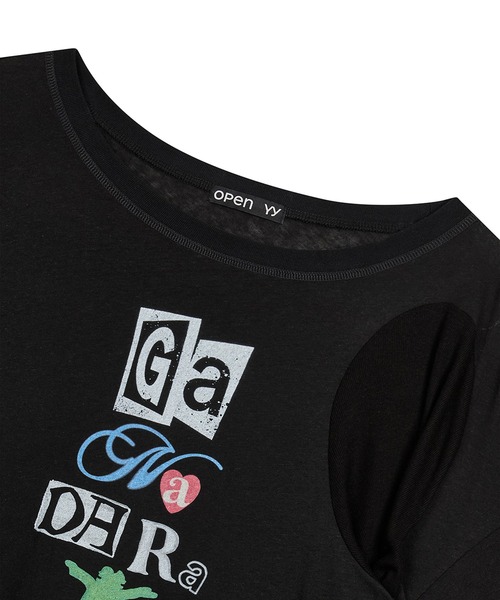 OPEN Yy(オープンワイワイ)の「【OPEN YY】SCOOP NECK PHONETIC TEE(Tシャツ/カットソー・レディース・ブラック/オフホワイト・S)」の14枚目の写真