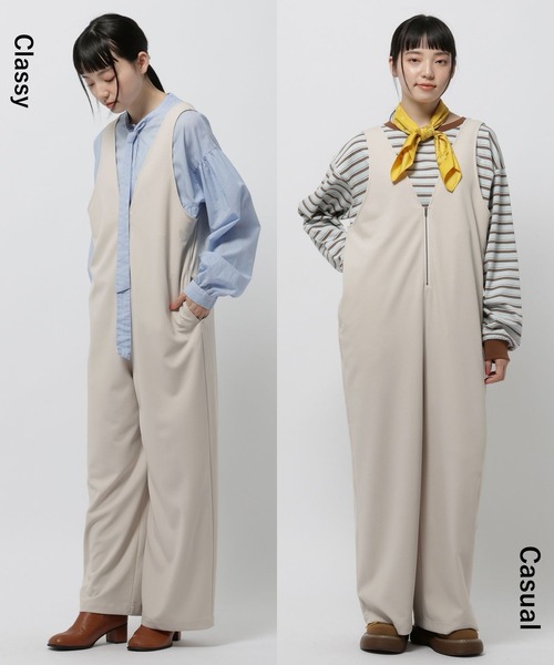 niko and...（ニコアンド）の「洗えるノビノビサロペット（サロペット/オーバーオール・レディース・アイボリー/ブラック・FREE）」の2枚目の写真