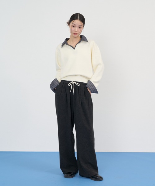 NUJOH(ヌゾ)の「Wide Drawstring Sweat Pants / ワイドドローストリングスウェットパンツ(スウェットパンツ・レディース・ブラック/ナチュラル/ブラウン/チャコールグレー・FREE)」の5枚目の写真