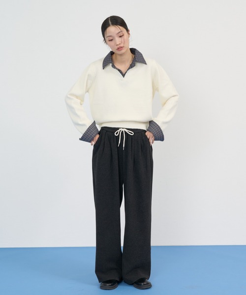 NUJOH(ヌゾ)の「Wide Drawstring Sweat Pants / ワイドドローストリングスウェットパンツ(スウェットパンツ・レディース・ブラック/ナチュラル/ブラウン/チャコールグレー・FREE)」の6枚目の写真