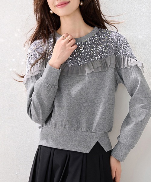 ONEP STAR(ワンピスター)の「装飾入りスウェットトップス(スウェット・レディース・グレー・MEDIUM/LARGE/X-LARGE)」の1枚目の写真