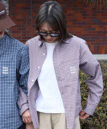 FFEIN（フェイン）の「【FFEIN（フェイン）】アソートワンポイントラウンド長袖チェックシャツ / シャツ レギュラーカラー 長袖 ワンポイント 刺繍 レイヤード ポケット（シャツ/ブラウス）」