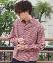 【FFEIN(フェイン)】アソートワンポイントラウンド長袖チェックシャツ / シャツ レギュラーカラー 長袖 ワンポイント 刺繍 レイヤード ポケット