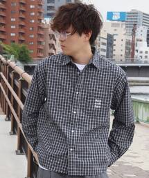 FFEIN（フェイン）の「【FFEIN（フェイン）】アソートワンポイントラウンド長袖チェックシャツ / シャツ レギュラーカラー 長袖 ワンポイント 刺繍 レイヤード ポケット（シャツ/ブラウス）」