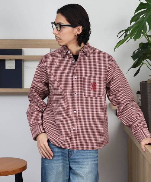FFEIN(フェイン)の「【FFEIN(フェイン)】アソートワンポイントラウンド長袖チェックシャツ / シャツ レギュラーカラー 長袖 ワンポイント 刺繍 レイヤード ポケット(シャツ/ブラウス・メンズ・グリーン/ブルー/ダークオレンジ/ダークネイビー/レッド/パープル・X-SMALL/LARGE/MEDIUM/SMALL)」の16枚目の写真