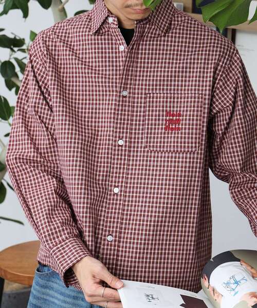 FFEIN(フェイン)の「【FFEIN(フェイン)】アソートワンポイントラウンド長袖チェックシャツ / シャツ レギュラーカラー 長袖 ワンポイント 刺繍 レイヤード ポケット(シャツ/ブラウス・メンズ・グリーン/ブルー/ダークオレンジ/ダークネイビー/レッド/パープル・X-SMALL/LARGE/MEDIUM/SMALL)」の17枚目の写真