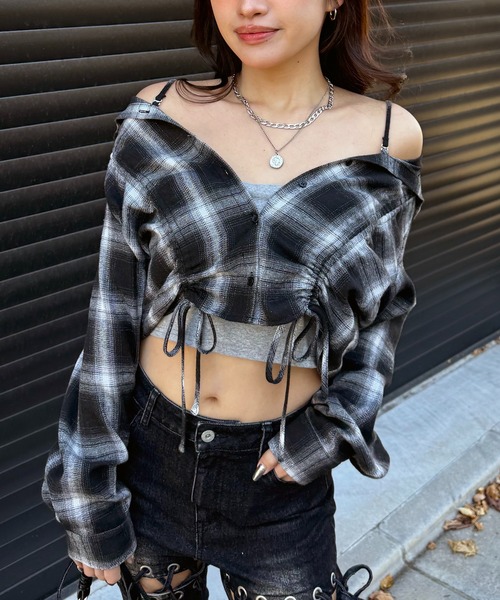 SPIRALGIRL(スパイラルガール)の「フード付きチェックトップス(シャツ/ブラウス・レディース・ブラウン/ブラック/ベージュ・FREE)」の2枚目の写真