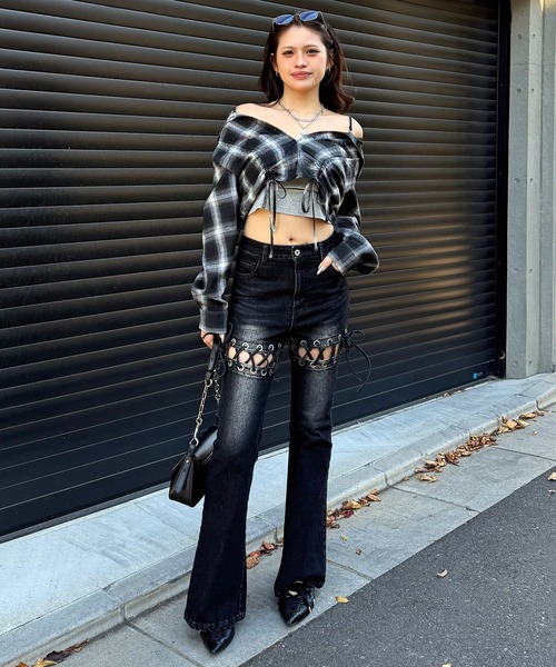 SPIRALGIRL(スパイラルガール)の「フード付きチェックトップス(シャツ/ブラウス・レディース・ブラウン/ブラック/ベージュ・FREE)」の6枚目の写真