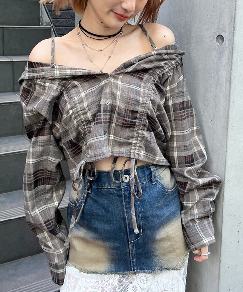 SPIRALGIRL(スパイラルガール)の「フード付きチェックトップス(シャツ/ブラウス・レディース・ブラウン/ブラック/ベージュ・FREE)」の11枚目の写真