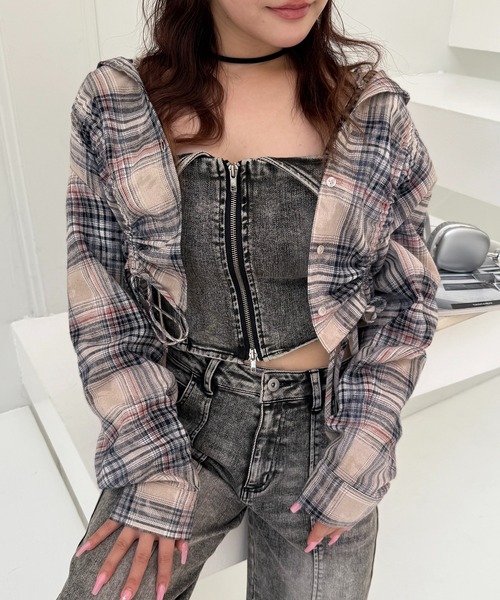 SPIRALGIRL(スパイラルガール)の「フード付きチェックトップス(シャツ/ブラウス・レディース・ブラウン/ブラック/ベージュ・FREE)」の17枚目の写真