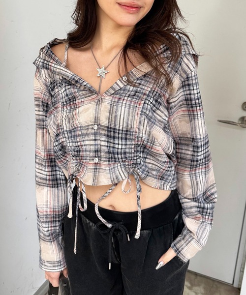 SPIRALGIRL(スパイラルガール)の「フード付きチェックトップス(シャツ/ブラウス・レディース・ブラウン/ブラック/ベージュ・FREE)」の20枚目の写真
