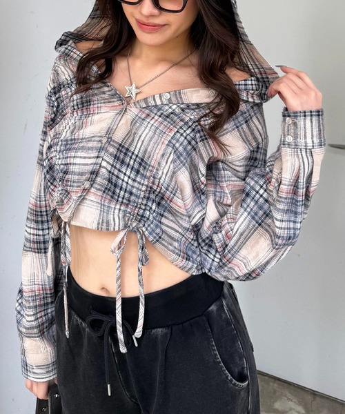 SPIRALGIRL(スパイラルガール)の「フード付きチェックトップス(シャツ/ブラウス・レディース・ブラウン/ブラック/ベージュ・FREE)」の21枚目の写真