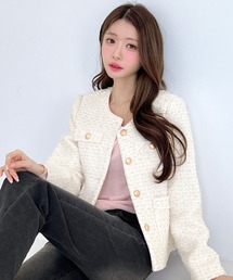 by muni:r（バイ ムニール）の「【着用動画あり・3色展開】クラシックゴールドボタンツイードジャケット/2026 SS COLLECTION（ノーカラージャケット）」