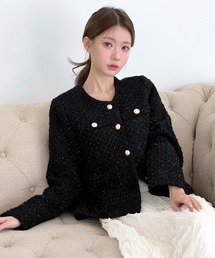 by muni:r（バイ ムニール）の「【着用動画あり・3色展開】クラシックゴールドボタンツイードジャケット/2026 SS COLLECTION（ノーカラージャケット）」