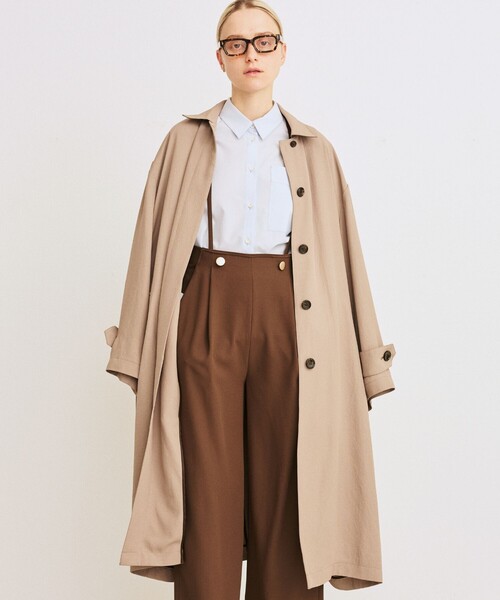 Rouge vif（ルージュヴィフ）の「【2サイズ展開】ステンカラーロングコート/春コート/春服/通勤/大人カジュアル/ベルト付き（ステンカラーコート・レディース・カーキ/ベージュ・36/38）」の2枚目の写真