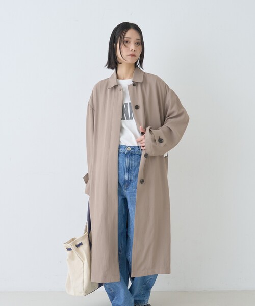 Rouge vif（ルージュヴィフ）の「【2サイズ展開】ステンカラーロングコート/春コート/春服/通勤/大人カジュアル/ベルト付き（ステンカラーコート・レディース・カーキ/ベージュ・36/38）」の4枚目の写真