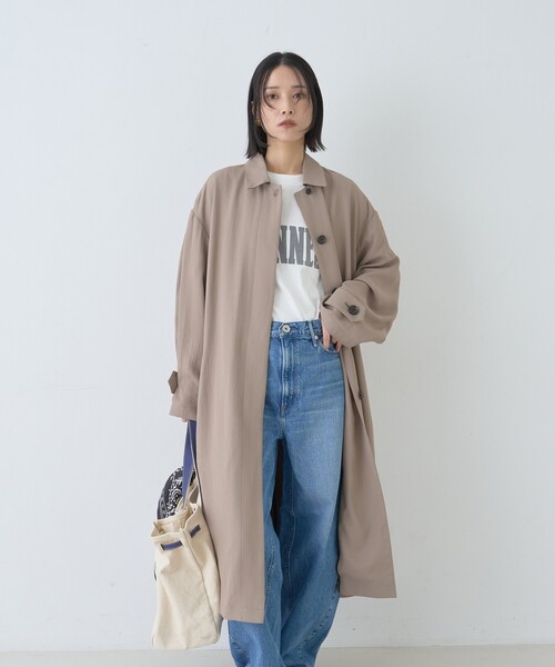 Rouge vif（ルージュヴィフ）の「【2サイズ展開】ステンカラーロングコート/春コート/春服/通勤/大人カジュアル/ベルト付き（ステンカラーコート・レディース・カーキ/ベージュ・36/38）」の5枚目の写真