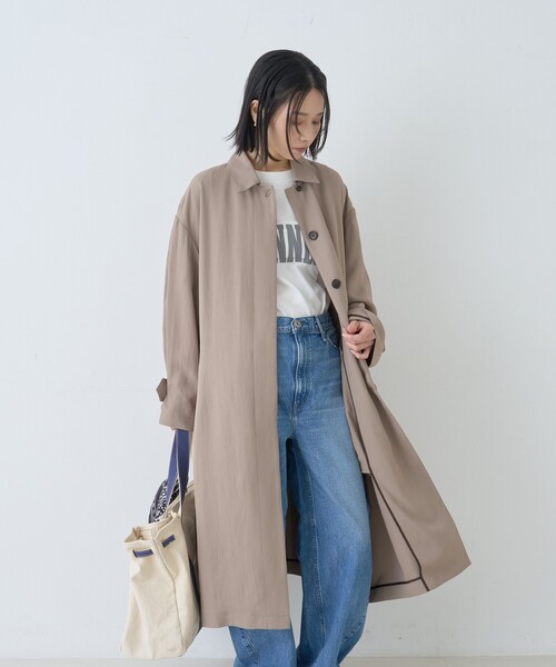 Rouge vif（ルージュヴィフ）の「【2サイズ展開】ステンカラーロングコート/春コート/春服/通勤/大人カジュアル/ベルト付き（ステンカラーコート・レディース・カーキ/ベージュ・36/38）」の6枚目の写真