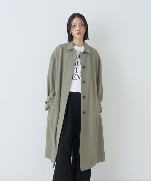 Rouge vif（ルージュヴィフ）の「【2サイズ展開】ステンカラーロングコート/春コート/春服/通勤/大人カジュアル/ベルト付き（ステンカラーコート・レディース・カーキ/ベージュ・36/38）」の9枚目の写真