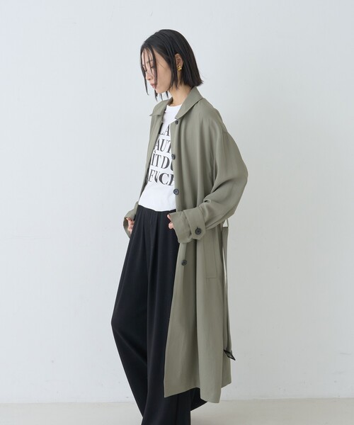 Rouge vif（ルージュヴィフ）の「【2サイズ展開】ステンカラーロングコート/春コート/春服/通勤/大人カジュアル/ベルト付き（ステンカラーコート・レディース・カーキ/ベージュ・36/38）」の12枚目の写真