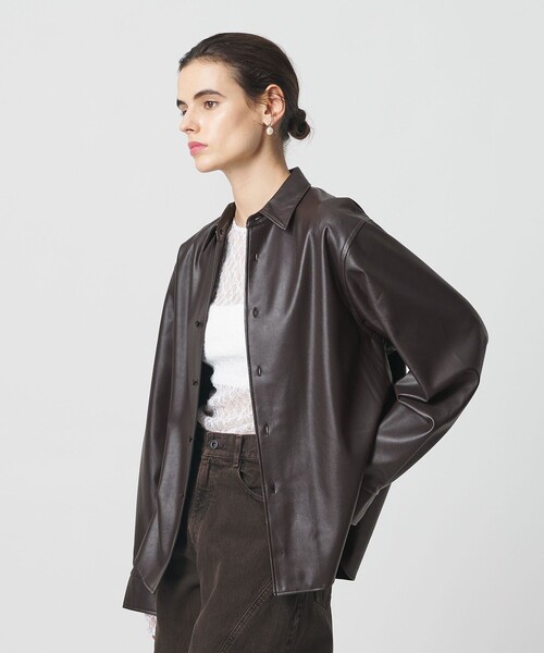 H　BEAUTY&YOUTH UNITED ARROWS（エイチビューティーアンドユースユナイテッドアローズ）の「＜H＞レザーライク シャツ（シャツ/ブラウス・レディース・ブラック/ダークブラウン・M/S）」の6枚目の写真