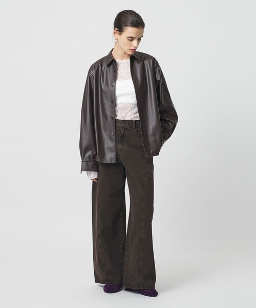 H　BEAUTY&YOUTH UNITED ARROWS（エイチビューティーアンドユースユナイテッドアローズ）の「＜H＞レザーライク シャツ（シャツ/ブラウス・レディース・ブラック/ダークブラウン・M/S）」の7枚目の写真