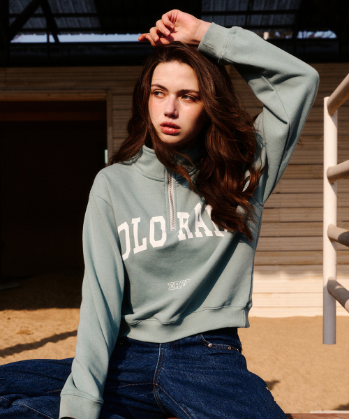 ERER（エルエル）の「Cropped Half Zip-up Colorado Sweatshirt Mint（スウェット・レディース・ミント・F）」の5枚目の写真