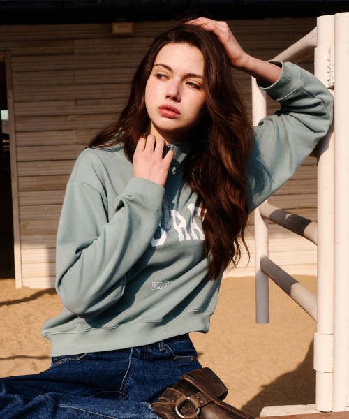 ERER（エルエル）の「Cropped Half Zip-up Colorado Sweatshirt Mint（スウェット・レディース・ミント・F）」の6枚目の写真