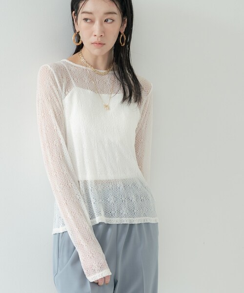 GALLEST(ギャレスト)の「【2WAY】スリットレースプルオーバー(Tシャツ/カットソー・レディース・カーキ/ブラック/オフホワイト・38)」の5枚目の写真