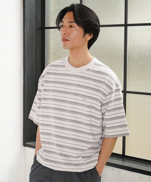 BAYFLOW(ベイフロー)の「ボーダービッグTシャツ(Tシャツ/カットソー・メンズ・ネイビー/グレー/ブルー・LARGE/MEDIUM)」の1枚目の写真