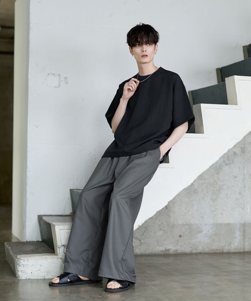 ASTRONOMY（アストロノミー）の「綿麻タッチドローコード付き半袖プルオーバー（Tシャツ/カットソー・メンズ・グレー/ブラック/ブラウン/チャコール・S/M/L/XL）」の14枚目の写真