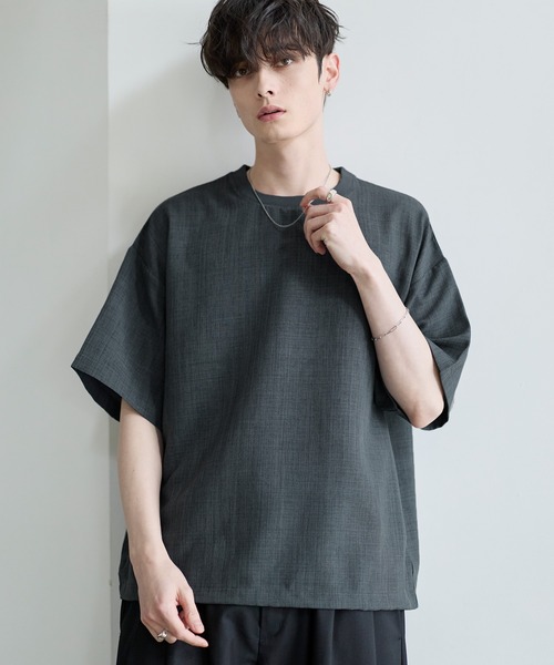 ASTRONOMY（アストロノミー）の「綿麻タッチドローコード付き半袖プルオーバー（Tシャツ/カットソー・メンズ・グレー/ブラック/ブラウン/チャコール・S/M/L/XL）」の22枚目の写真