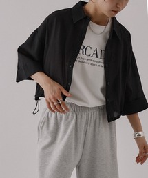 シアー裾ドロストワイドスリーブシャツ