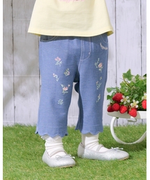 裾スカラップ花刺しゅう　7分丈カットソーパンツ