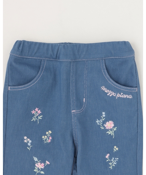mezzo piano(メゾピアノ)の「裾スカラップ花刺しゅう 7分丈カットソーパンツ(その他パンツ・キッズ・ブルー/オフホワイト・90cm/100cm/80cm)」の4枚目の写真
