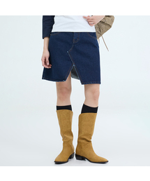 SLIT DENIM MID LENGTH SKIRT-2COLOR