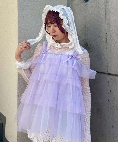 Candy Stripper(キャンディストリッパー)の「TULLE TIERED ベビードール(その他トップス・レディース・ブラック/ラベンダー/オフホワイト・FREE)」の4枚目の写真