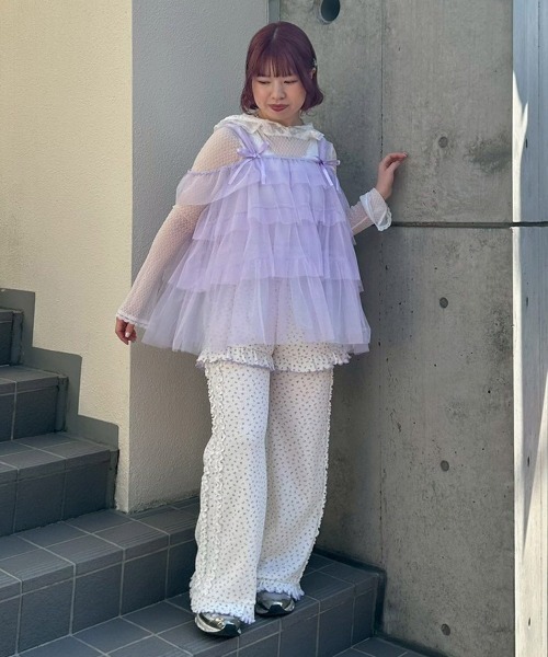 Candy Stripper(キャンディストリッパー)の「TULLE TIERED ベビードール(その他トップス・レディース・ブラック/ラベンダー/オフホワイト・FREE)」の5枚目の写真
