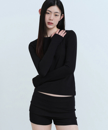 [UVプロテクション] ウィメンズスリムクルーネック長袖Tシャツ [ブラック]