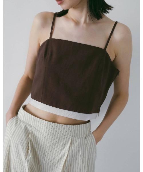 anuke(アンヌーク)の「Linen Compact Camisole 62610409(Tシャツ/カットソー・メンズ・ネイビー/ブラウン・FREE)」の1枚目の写真