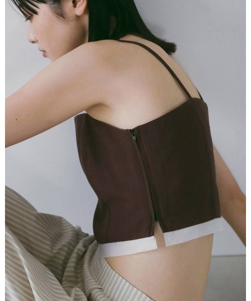 anuke(アンヌーク)の「Linen Compact Camisole 62610409(Tシャツ/カットソー・メンズ・ネイビー/ブラウン・FREE)」の3枚目の写真