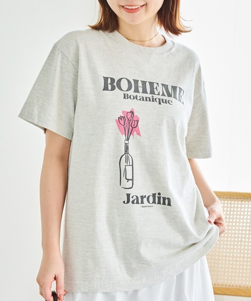 TRICOMER（トリコメル）の「【TRICOMER】ヴィンテージライク フラワープリントTシャツ｜BOHEME BOTANIQUE（Tシャツ/カットソー・レディース・グレー・F）」の6枚目の写真