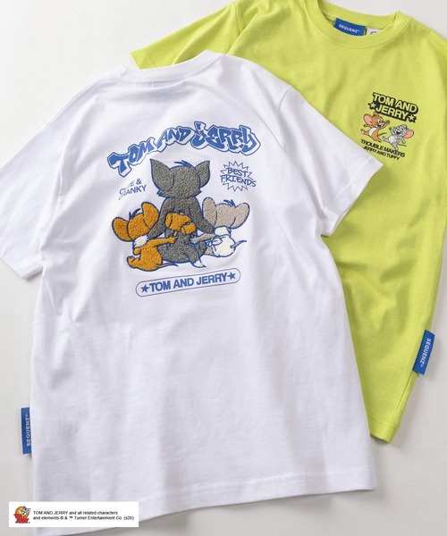 Tom＆Jerry（トムアンドジェリー）の「【72】【TOM and JERRY/トムとジェリー】サガラ刺繍 ワッペン刺繍 バックプリント クルーネックTシャツ 新柄追加（Tシャツ/カットソー・メンズ・イエロー/ブラウン/ホワイト/ブラック/ライトグレー/ホワイト系その他2/ネイビー/ブラック系その他/ブラック系その他2/ピンク/ブルー系その他/ホワイト系その他・S/L/M）」の2枚目の写真