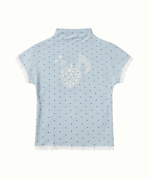 HOOK(フック)の「HOOK for girls 総ドット柄 タートルネック 半袖スリムトップス (SS)(Tシャツ/カットソー・レディース・ライトブルー/オフホワイト/グレー・FREE)」の22枚目の写真