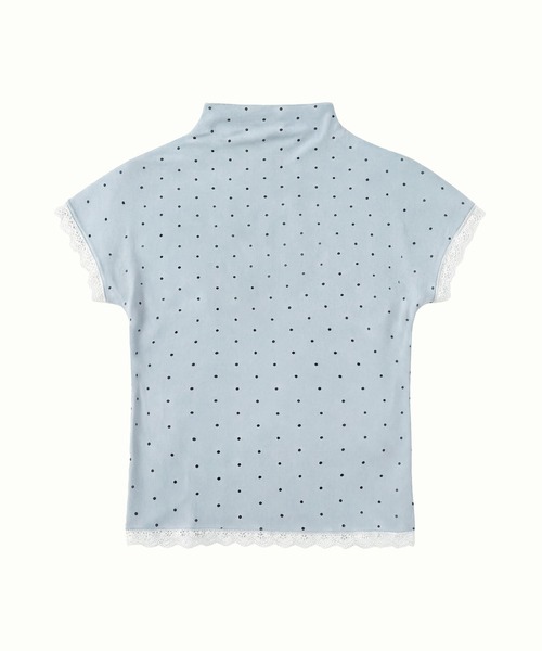 HOOK(フック)の「HOOK for girls 総ドット柄 タートルネック 半袖スリムトップス (SS)(Tシャツ/カットソー・レディース・ライトブルー/オフホワイト/グレー・FREE)」の21枚目の写真