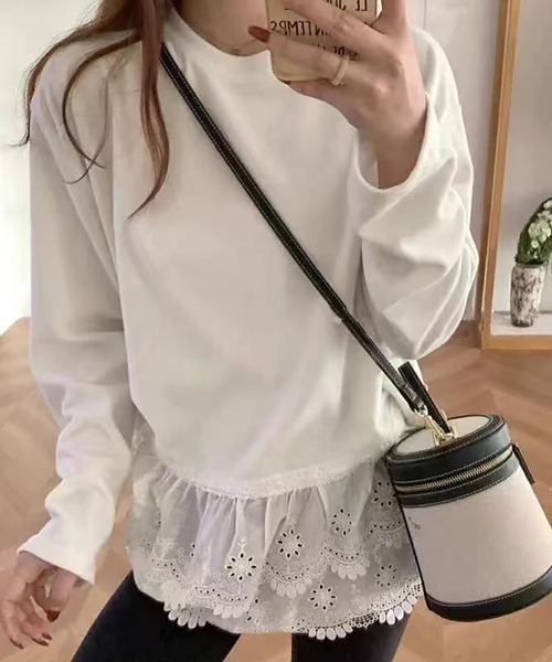 Doux Belle（ドゥーベル）の「レース切替デザイントップス（Tシャツ/カットソー・レディース・ホワイト/グレー・LARGE/MEDIUM）」の15枚目の写真